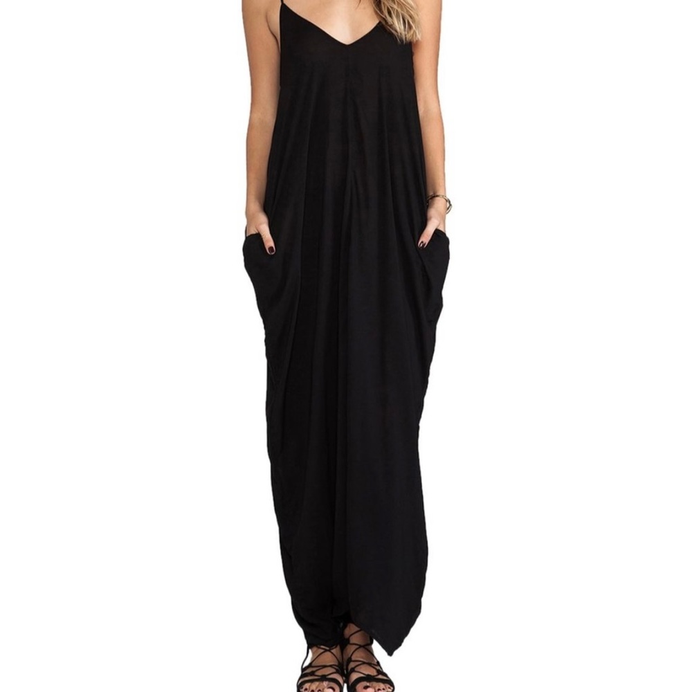 Mendocino Black Maxi Slip Dress with Pockets